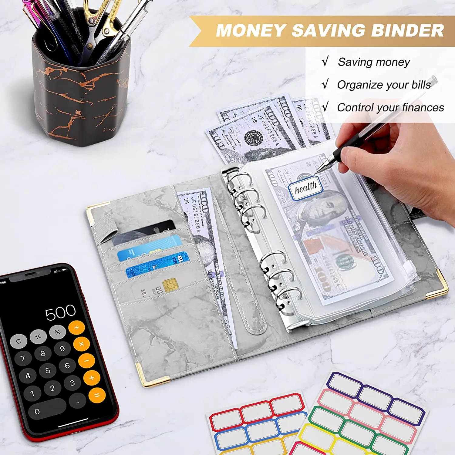 14Pcs A6 Budget Money Planner Budget Binder with 10PCS Zipper Envelopes, Cash Envelopes for Budgeting, Money Organizer for Cash