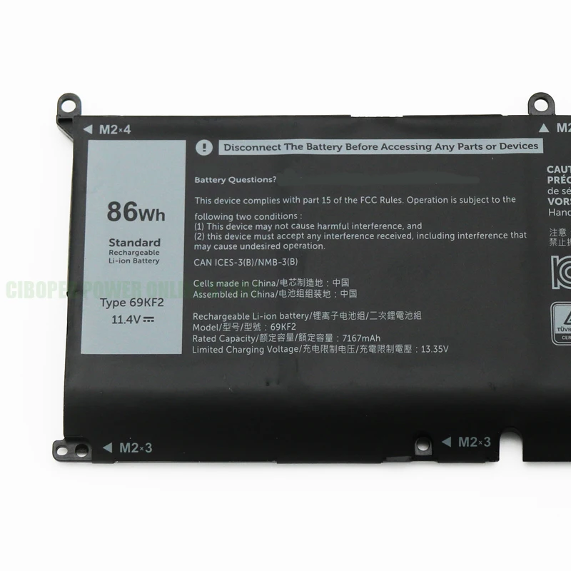 CP Laptop Battery 69KF2 70N2F M59JH 8FCTC 86Wh For XPS 15 9500 9510 9520 9530 Precision 5550 5560 G15 5510 5511 5520 G7 15 7500