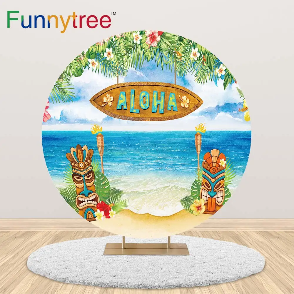 

Funnytree Hawaii Aloha Summer See Circle Background Round Backdrop Cover Party Carnival Event Decoration Banner Photocall Photo