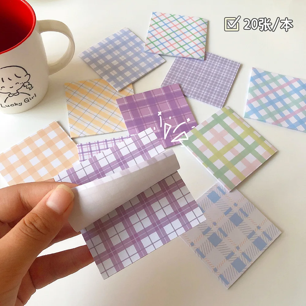 Korea Simple Sticky Notes Cute Girl Notepad Stripe Office Supplies Plaid Message Memo Pads Sticker Notebook Daily Planner Label