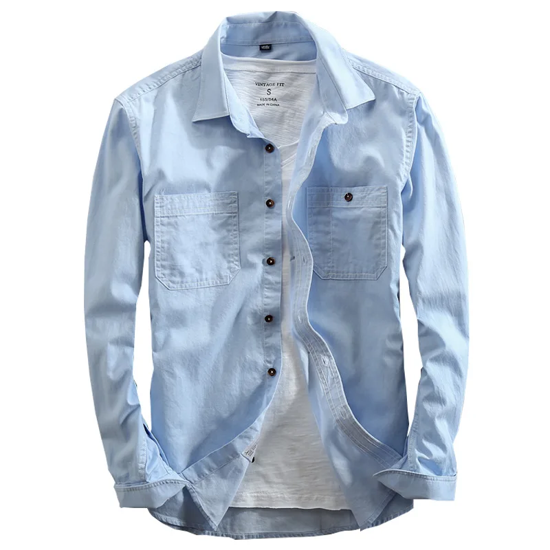 Chemise en jean à manches longues pour homme, en pur coton, coupe ajustée, mode, Denim, vêtements décontractés, haute qualité, deux poches sur la