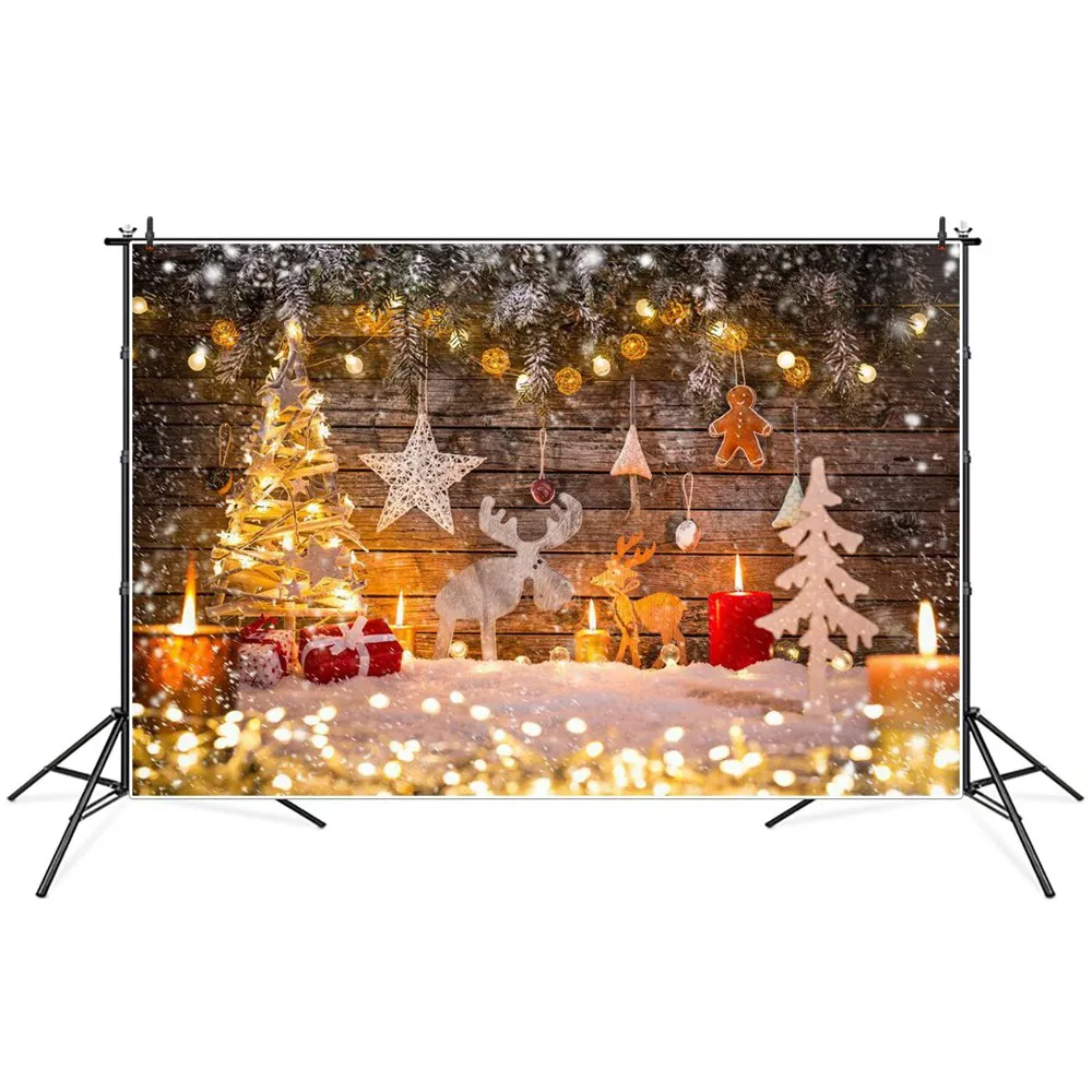 MOON.QG Świąteczne tło fotograficzne Drewniane deski Tło Oświetlenie drewniane Drzewo Śnieg Gwiazda Prezent Studio fotograficzne Materiały do strzelania