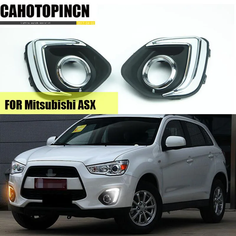 

Для Mitsubishi ASX 2013 2014 2015 сигнала поворота светильник и затемнения стиль реле автомобиля LED DRL Дневной Бег светильник с отверстием для противотуманной лампы