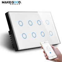 MakeGood Wifi Touch Switch ,147*86MM Tuya App Smart Life 8Gang Compatible with Alexa Google Assistant for Smart Home System