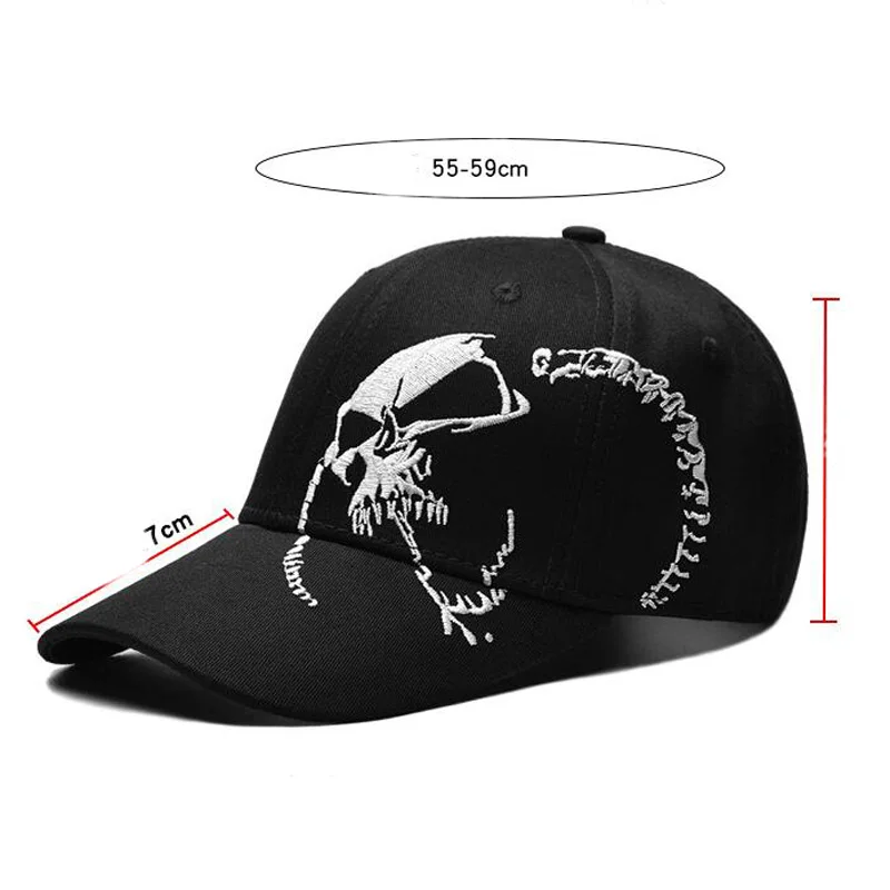 2023 Embroidered Skull Cap For Men Cotton Sports Baseball Caps Fashion Black Pattern Women Snapback Army Male Cap Hip Hop Bone