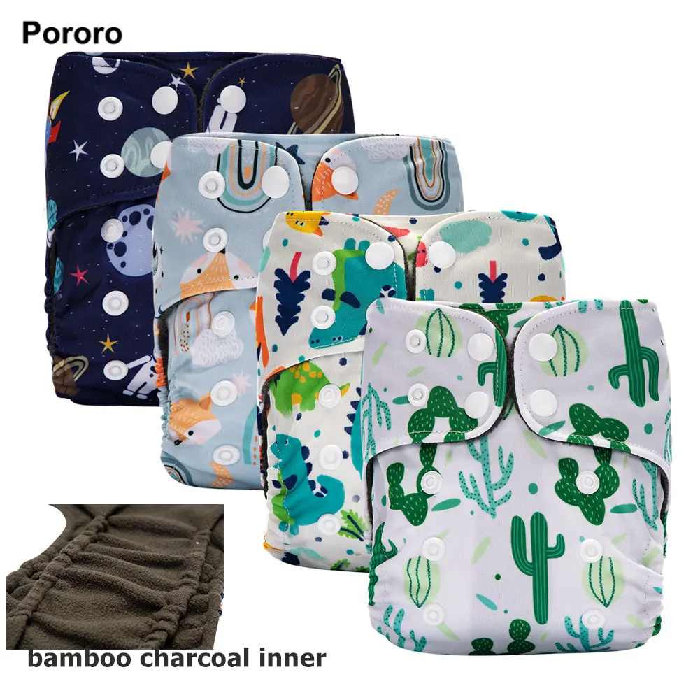 Pororo newborn diapers washable reusable waterproof diaper for newborns 0-3 months bamboo charcoal double inner gusset Baby item