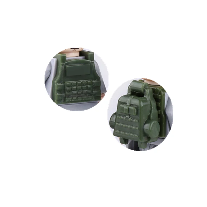 Military Weapons Building Block SWAT Soldiers Tactical Helmets Hat Vests Belt Backpack Figures Accessories Bricks Toys Kids C249