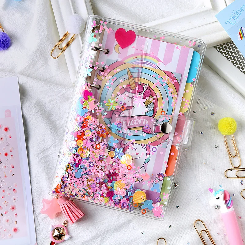 

Pink Sequin Petal Transparent Unicorn Notebook set Sketch Book Travel Travellers Journal Stencil Divider Agenda School