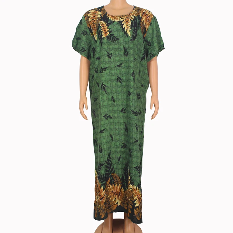 Dashikiage African Elegant Green 100% Cotton Floral Print Short Sleeve O-Neck Modern Summer Women Maxi Dress robe africaine