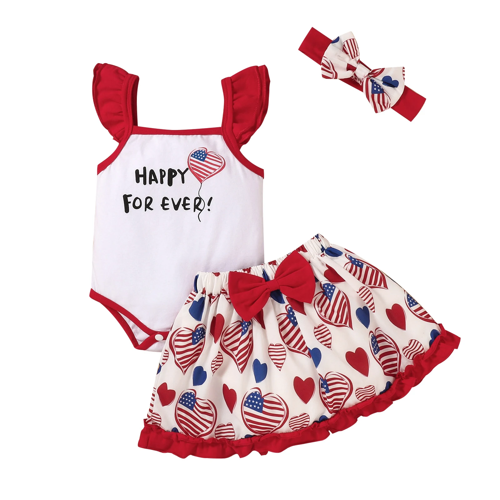 

2021-04-27 Lioraitiin 0-12M Infant Little Girls Romper Skirt Summer Toddlers Heart Printing Fly Sleeve Tops Half Dress Headband