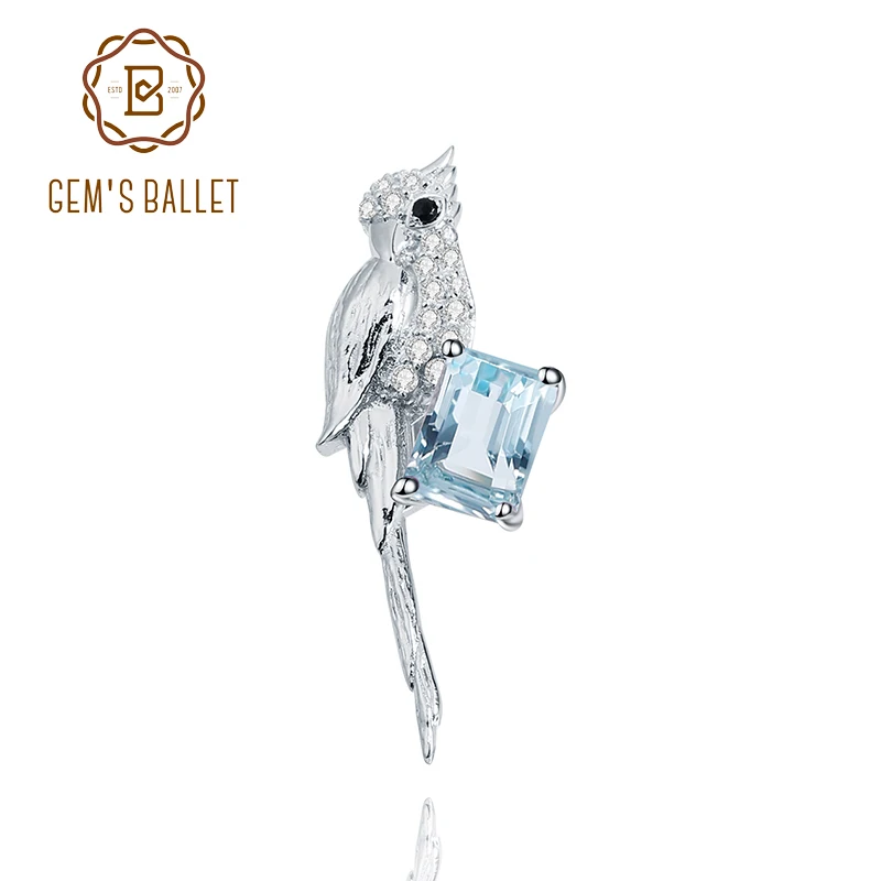 GEM'S BALLET 925 Sterling SIlver Statement Brooch Natural Sky Blue Topaz Gemstone Handmade Bird Brooches For Women Fine Jewelry