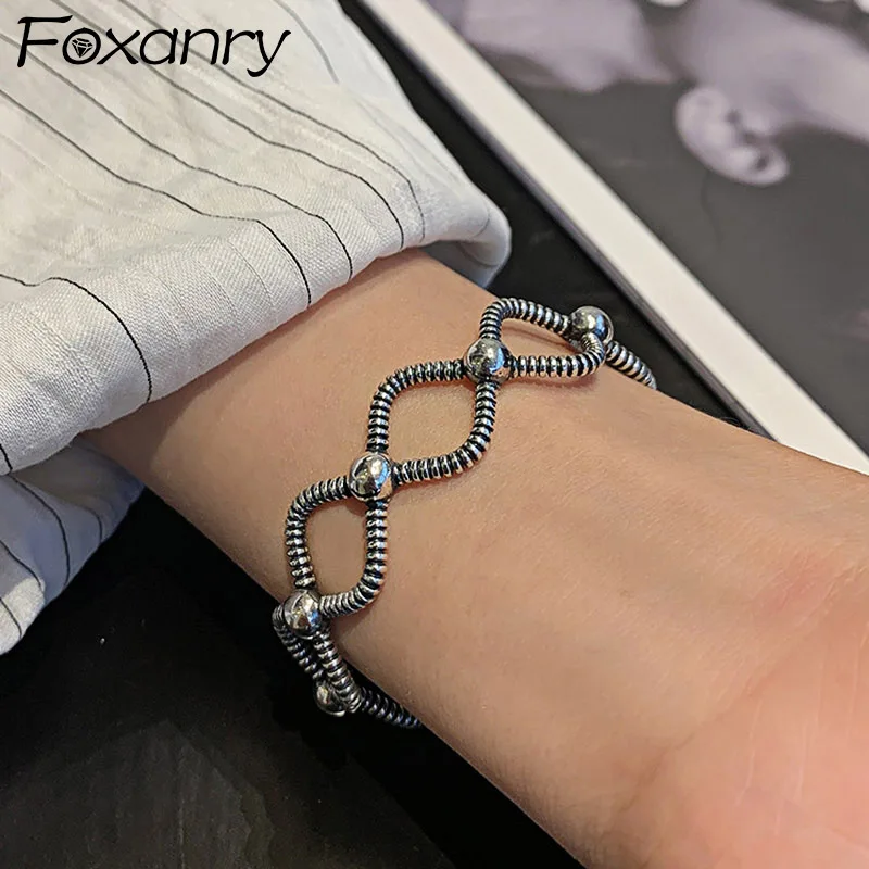 

Foxanry Summer New Silver Color Bracelet Fashion Simple Cross Hollow Geometric Vintage Punk Party Jewelry Gifts Wholesale