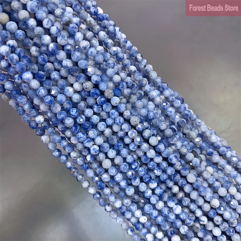 Natural Stone Faceted Dot White Blue Vein Sodalite Round Loose Beads DIY Bracelet Accessories for Jewelry Making 15'' 2mm/3mm