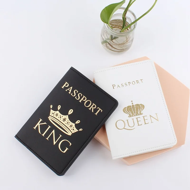 1Pcs Cross-border New Black and White Leather Couple Crown Document Bag Travel Passport Holder PU Passport Book Passport Cover