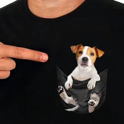 Cotton T-Shirt Fashion Pocket Cute Jack Russell Terrier Printed T-Shirts Men Women Casual T-Shirt Hip Hop Tops Funny Cotton Tees