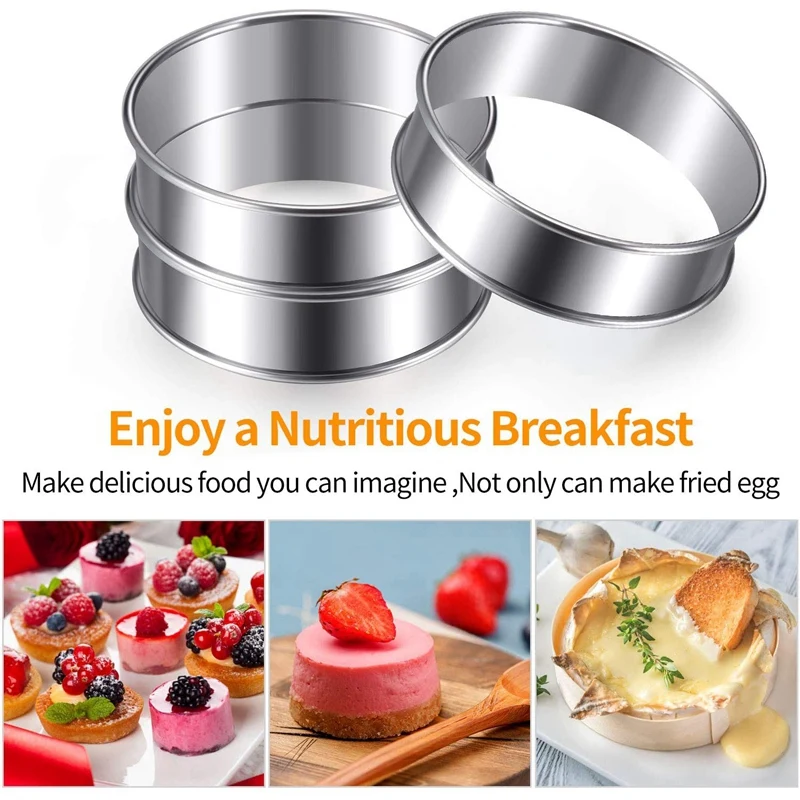 4 Inch Muffin Rings Crumpet Rings, Set of 10 Stainless Steel Muffin Rings Molds Double Rolled Tart Rings Round Tart Ring