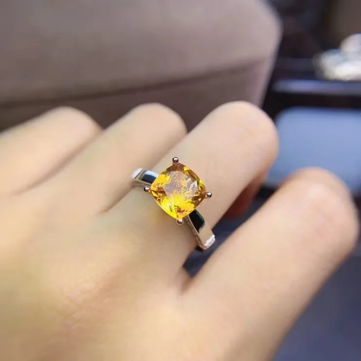 

Natural And Real Yellow Citrine Brilliant Engagement Rings for Women Fashion Rings Jewelry 925 Sterling Silver