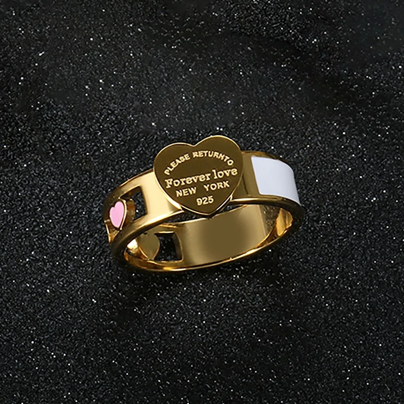 Mode hohle bunte Herz ringe Edelstahl großes Herz Tag weißen Muschel ring für Frauen Mädchen weibliche Männer Hochzeits schmuck