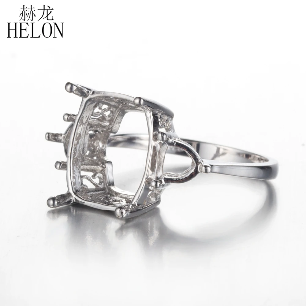 HELON Three Stones 925 Sterling Silver 13x10mm Cushion & 4.5mm Trillion Semi Mount Engagement Wedding Ring Fine Jewelry Gift