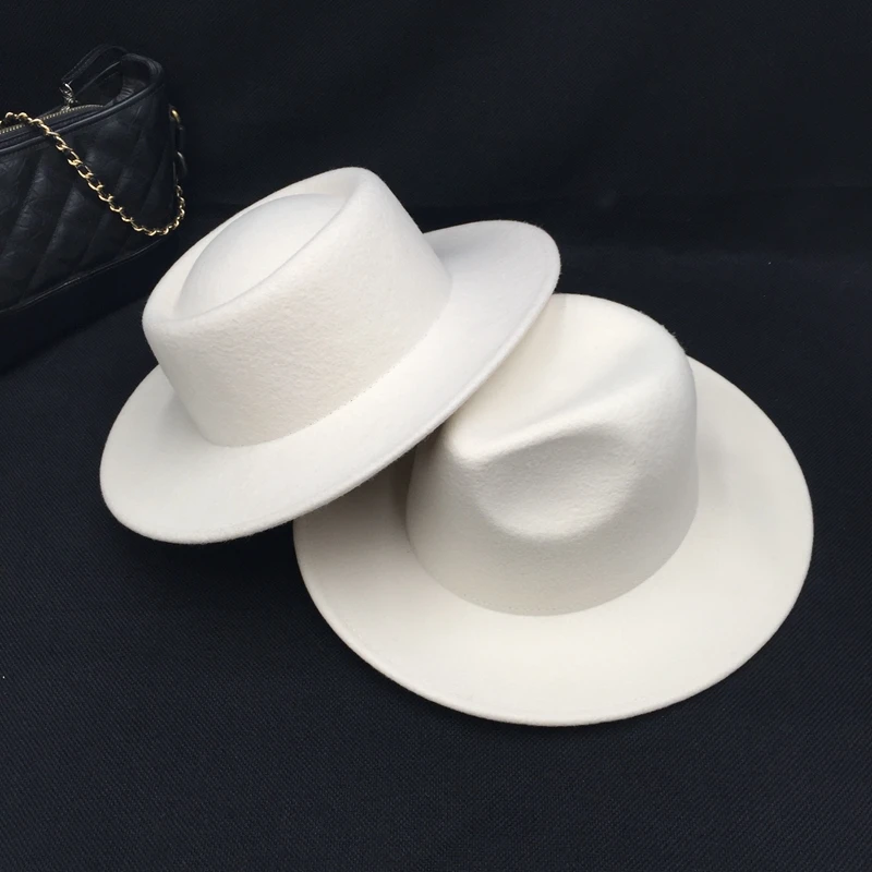 Wool Felt Women\'s Hats White Wide Brim Fedoras for Wedding Party Church Hats Fedora women\'s caps