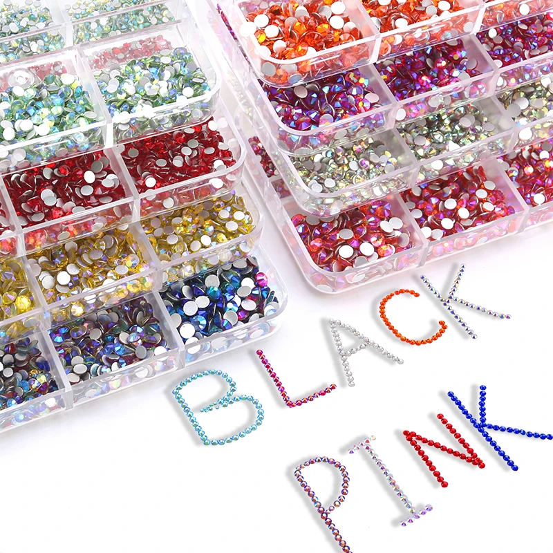 QIAO 1728PCS Mix Sizes Rhinestones Crystal Set Glitter Glass Non Hot Fix Flatback Rhinestones For Decorations Nail Art Gems