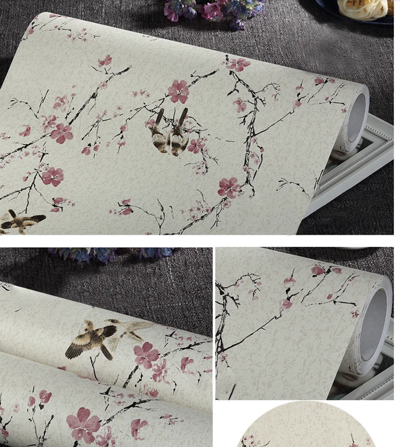 

Self-adhesive Wallpaper Rural Flowers Birds Magpie Plum Wall Stickers Bedroom Background Waterproof Moisture-proof Home Decor