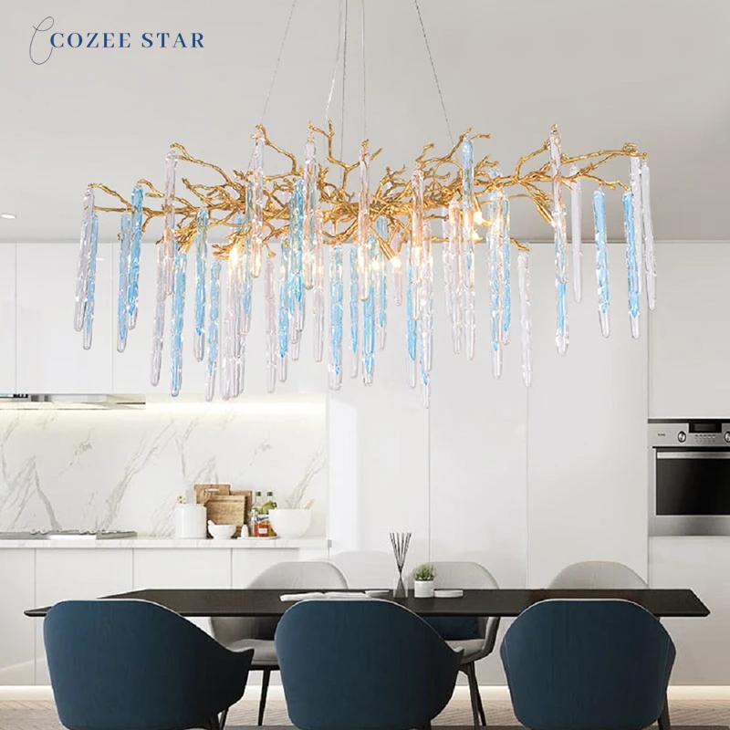 Luxury LED Chandeliers Lighting Nordic Modern Colorful Glass Copper Water Drop Pendant Lights Bedroom Living Room Brass Lamps