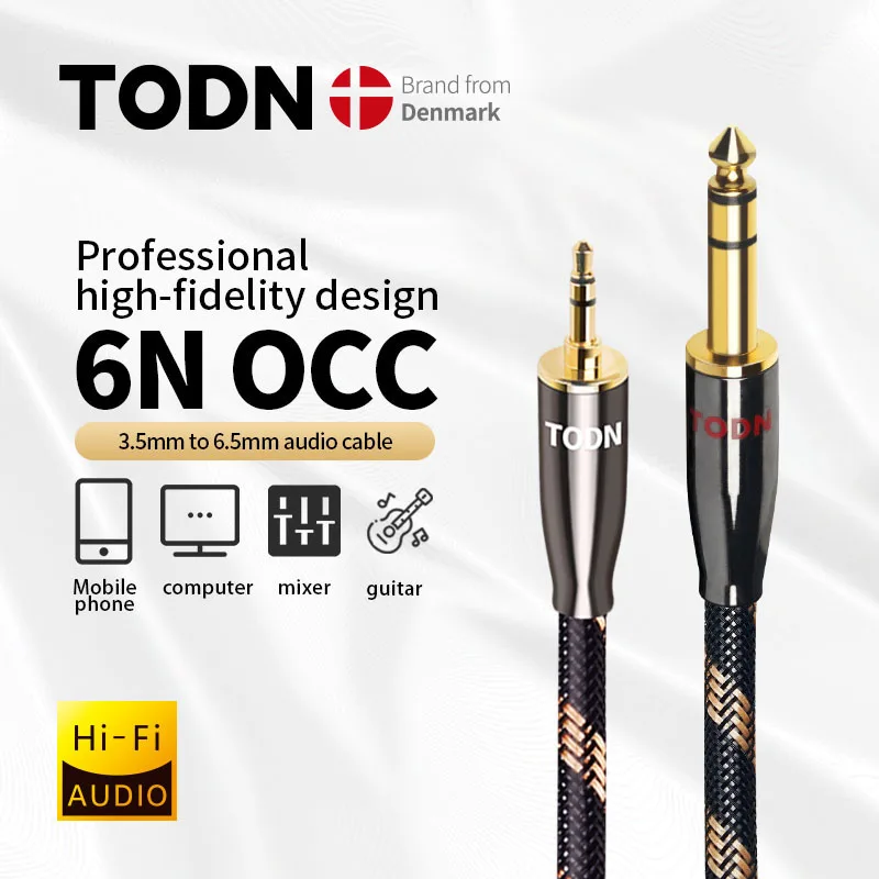 

TODN Audio Cable 3.5mm Jack To TODN 6.5mm Jack 6N OCC For Microphone,Guitar,Amplifier,CD Player,Speaker