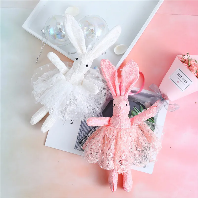 1PCS Cute Lace Gauze Wishing Rabbit Animal Fill Pendant Holiday Gift For Girls&Boys&Childs Christmas Gift 20CM HANDANWEIRAN