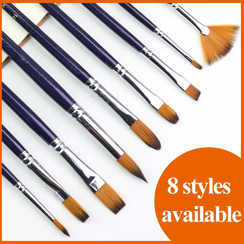 Giorgione Purple Rod Nylon Brush Pointed/Flat/Round/Oblique Head 6/8/10pcs Different Shapes Watercolor/Gouache/Acrylic Painting