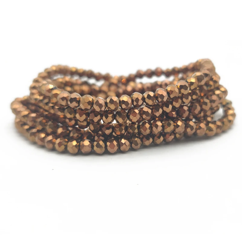 2 3 4 6 8mm Faceted Round Crystal Plated Coppery Glass Beads Loose Spacer Beads for Jewelry Making DIY Bracelet Accessories