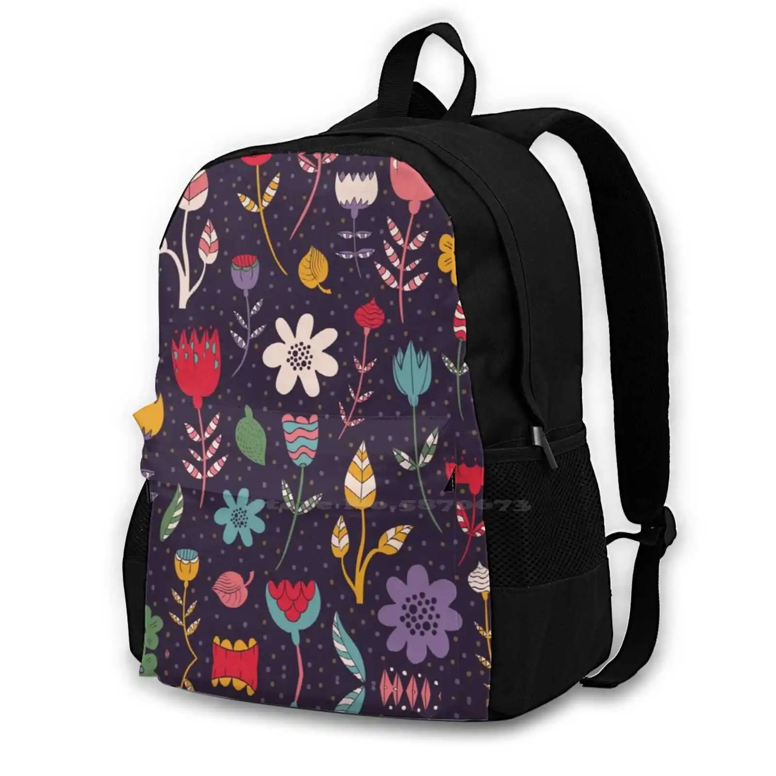 Colorful Arty Abstract Flowers Fashion Travel Laptop School Backpack Bag Snow Flower Floral Garden Black And White Flower