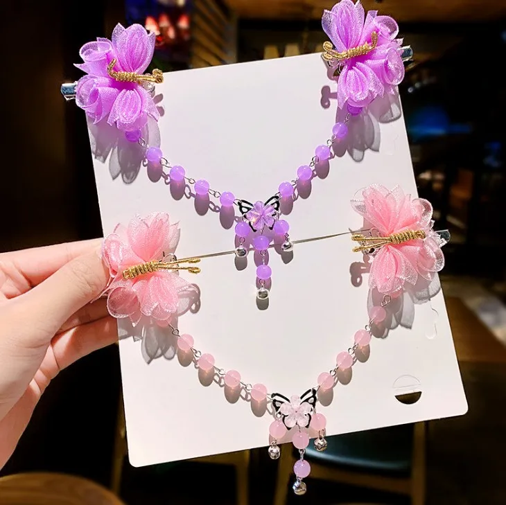 Pink Butterfly Forehead Head Chain Hairpin For Women Girls Sweet Hair Ornament Clip Barrette Headband Fashion Hair Accessories