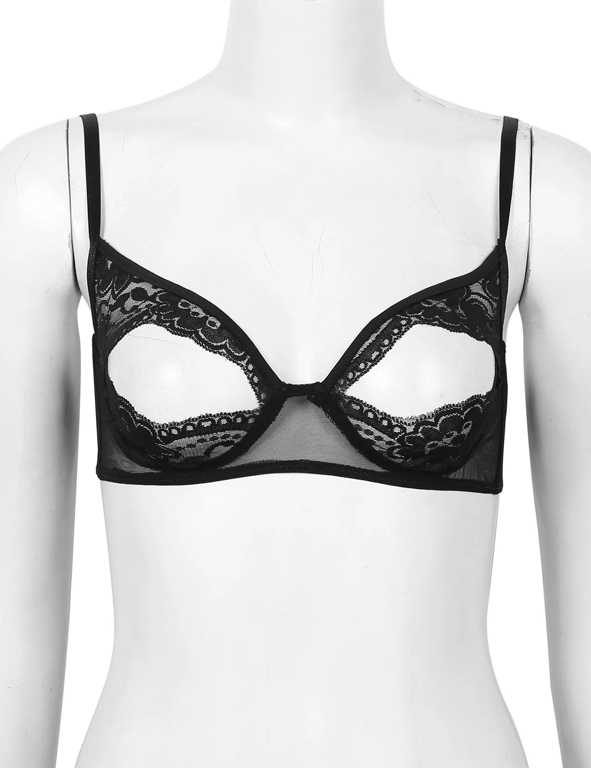 Women Nipple Exposed Bra Sexy Open Cup Lace Lingerie Exotic Brassiere Nightclub See-through Bralette Wire-free Unlined Bra Top