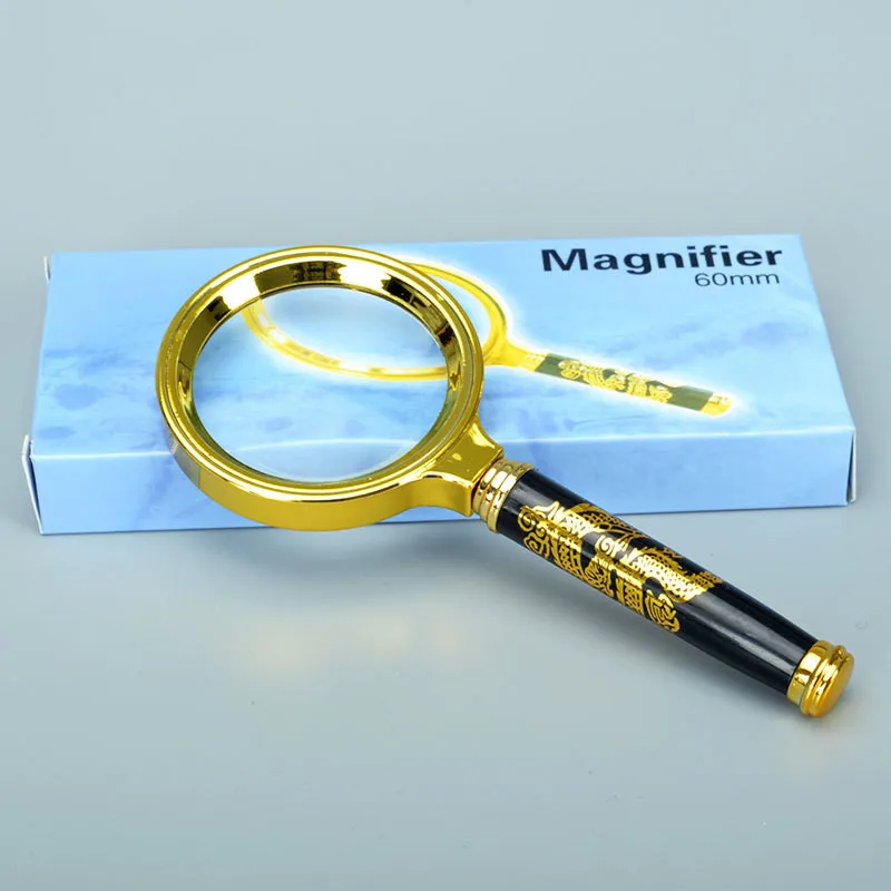 High quality 60mm handheld 10 times magnifying glass portable old man reading and appreciation retro handle magnifying glass