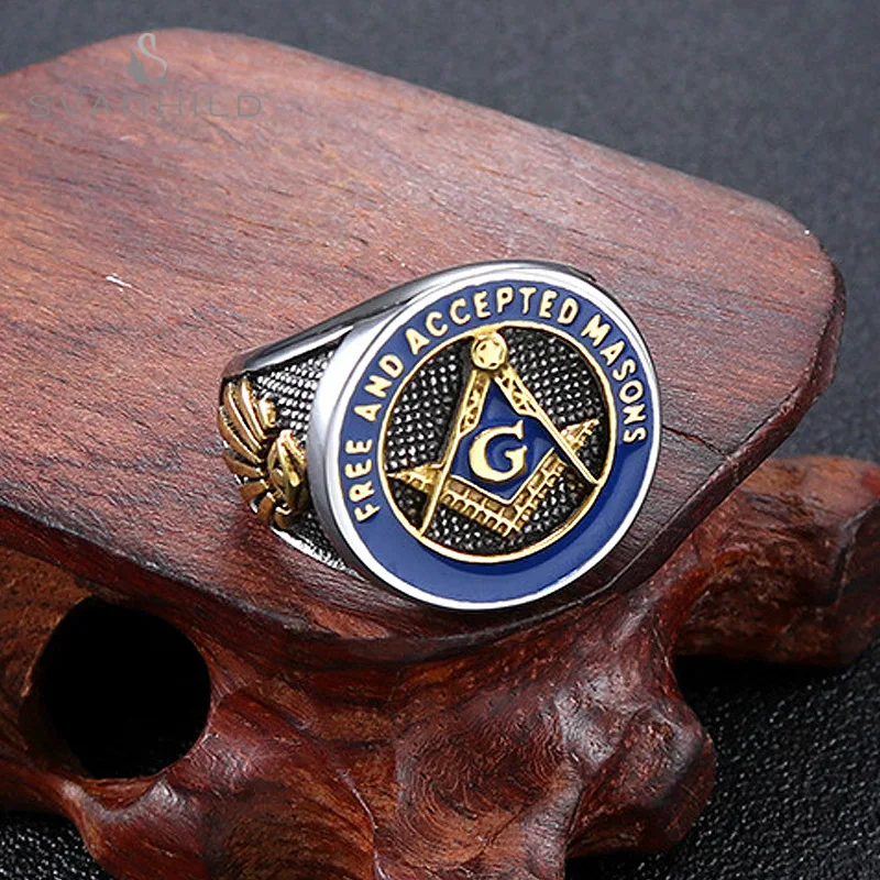 New 3 color Masonic Free Mason Rings Men Stainless Steel Signet Freemason Silver Blue Freemasonry Punk Jewelry Mens Male Gifts