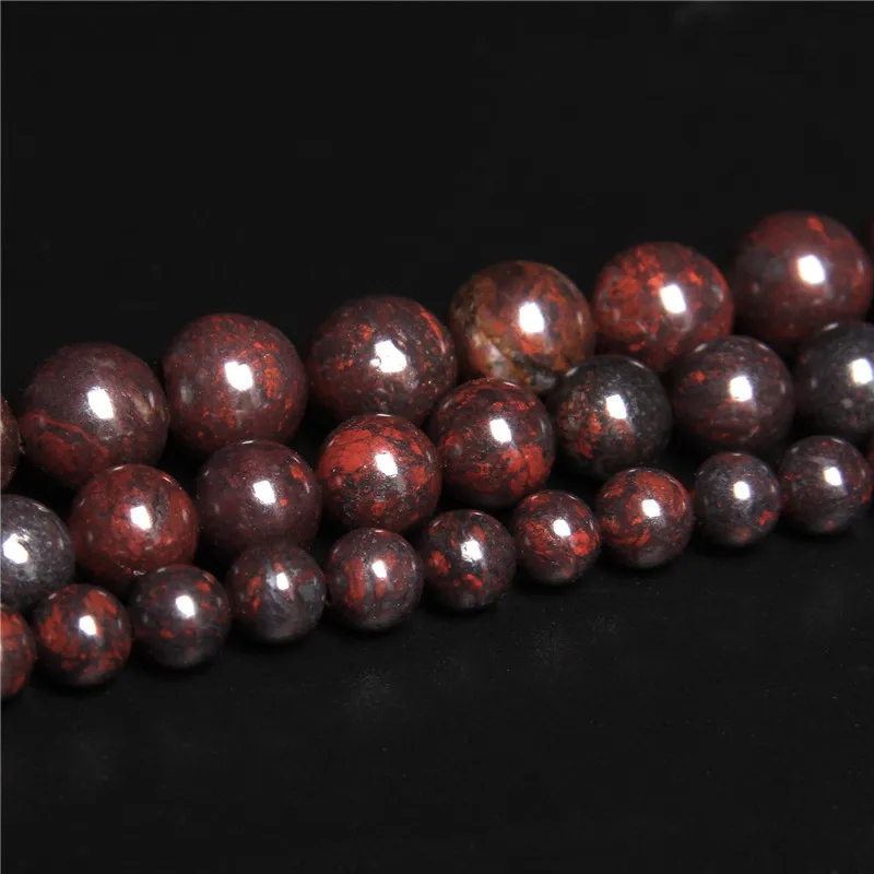 Natural Bloodstone Beads Polished Red Gem Stone Round Beads For Jewelry Making Men Bracelets Necklace 15.5\