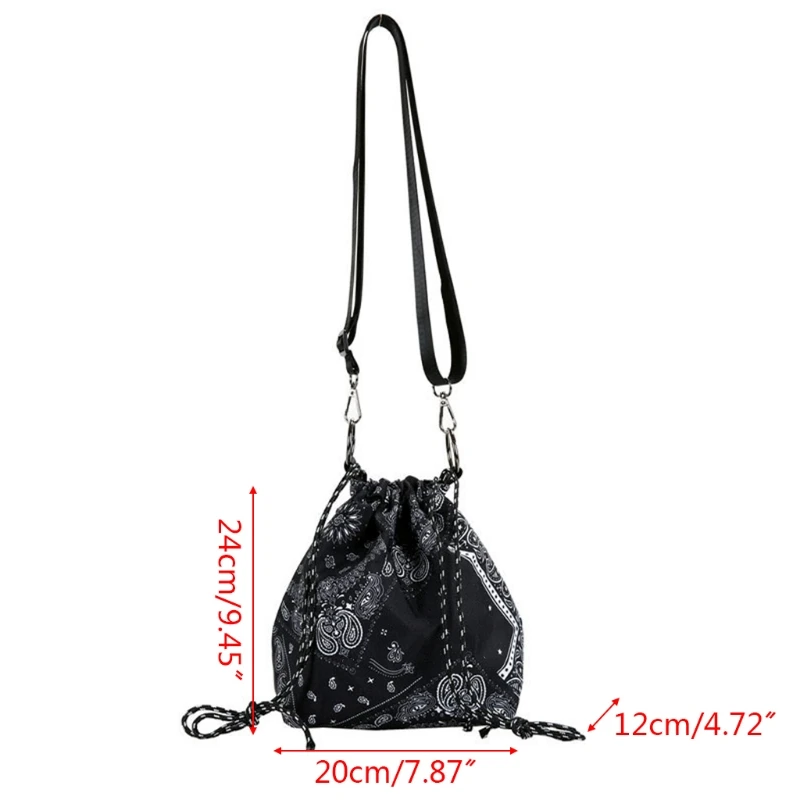 A69C Ethnic Vintage Paisley Floral Drawstring Bucket Bag Retro Adjustable Shoulder Strap Messgenger Handbag Crossbody Purse