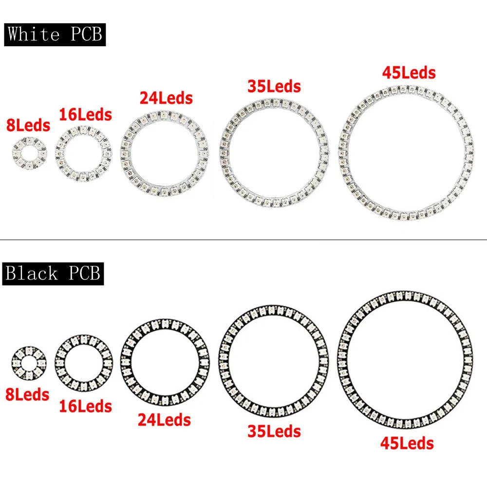 WS2812B Pixel Ring 8/16/24/35/45Leds Individually Addressable WS2812 Built-in IC Full Color Circle DC5V Led Modules Light