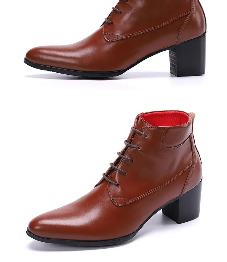 Herbst und Winter spitze High Heels Herren stiefel binden eine Kette Niet Gürtels chnalle dicken Absatz echtes Leder dicke Stöckels tiefel – Detail 18