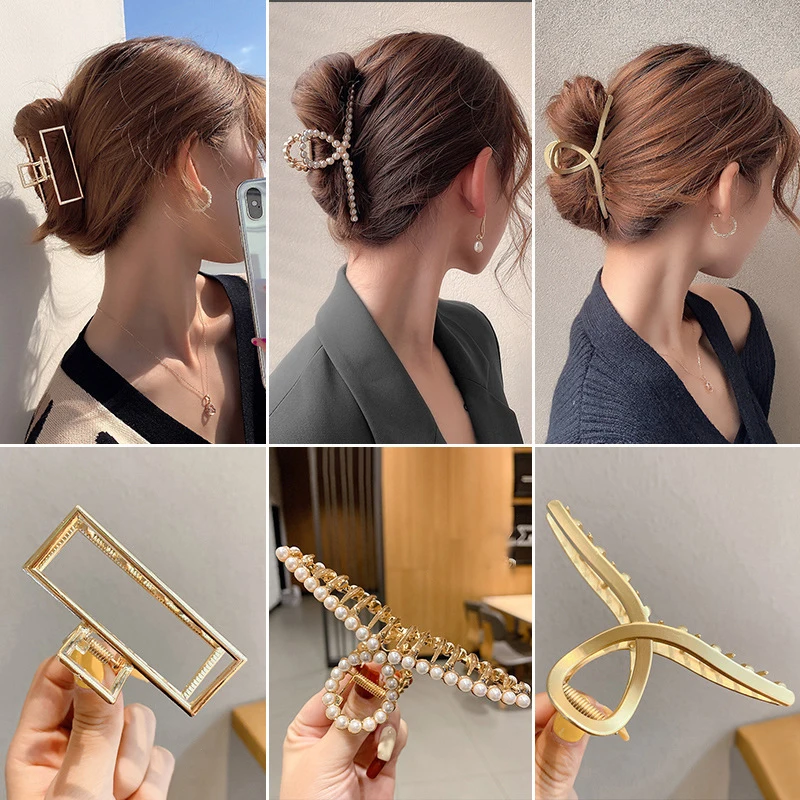 2021 New Women Gold Metal Hair Claws Vintage Hair Clips Girl Ponytail Fixed Big Hair Bands Fashion Hairpins Hair Accessories