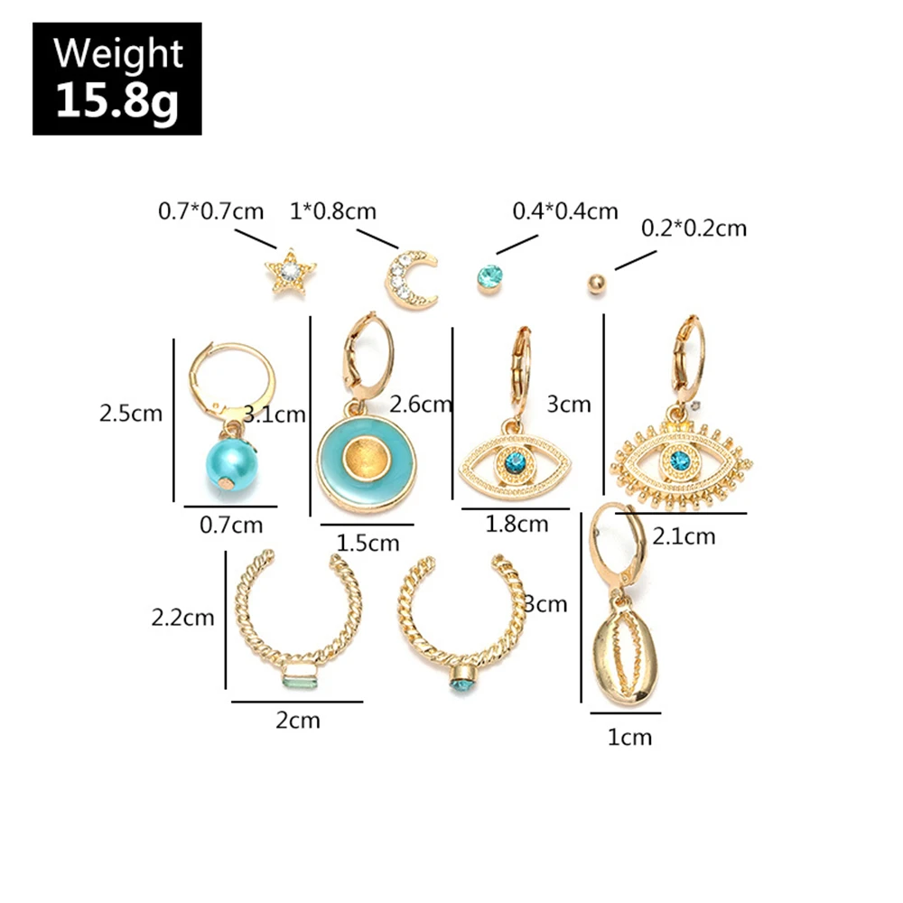Boho Vintage Geometric Drop Earrings For Women 2020 Eyes Moon Shell Star Crystal Faux Pearls Pendant Earring Set Female Jewelry