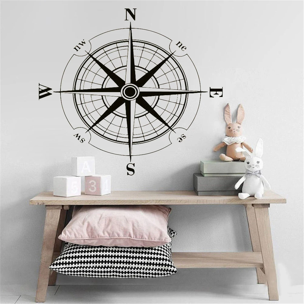 Vinyl Sticker Wind Rose Compass Wall Decal Removable Travel Geography Wall Poster Home Living Room Decoration Wall Mural