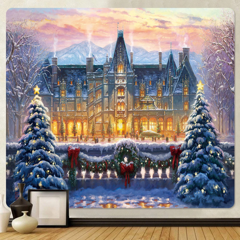 مشهد الثلج لعيد الميلاد ديكور المنزل نسيج الهبي البوهيمي الديكور مشهد مخدر الجدار الشنق ديكور جدار غرفة النوم