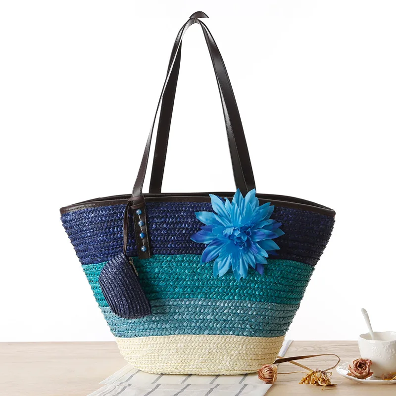 Baozi-Bolso de paja tejido a mano para mujer, bolsa de hombro, de playa, de moda, 45x30CM, a7178