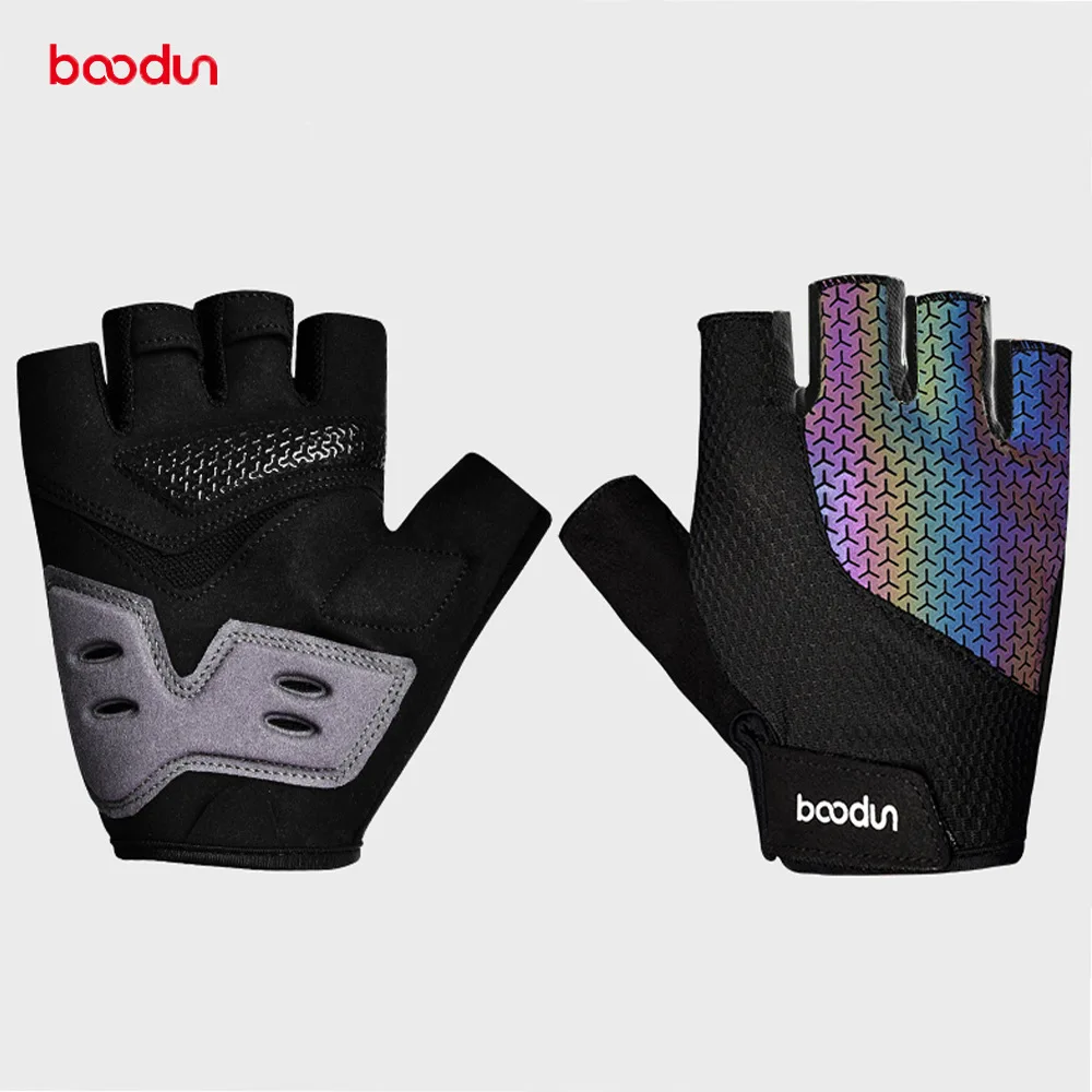 Boodun Shockproof Luminous Cycling Half Finger Gloves Light Reflective Outdoor Sport Mittens MTB Road Bike Racing Dazzle Glove