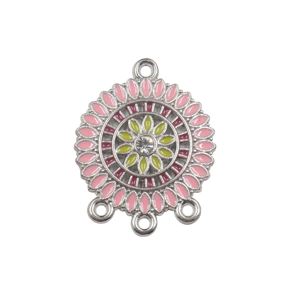 12 Stück Antik-Silber Blumen-Verbinder Schmuckanhänger Drei-Loch-Ohrring-Fassung Charms DIY Ohrring-Verbinder – Detail 5