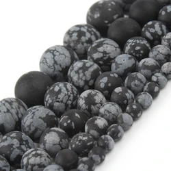 Natural Matte Snowflake Obsidian Jaspers Beads 4/6/8/10/12mm Loose Stone Beads for Jewelry Making DIY Bracelet 15