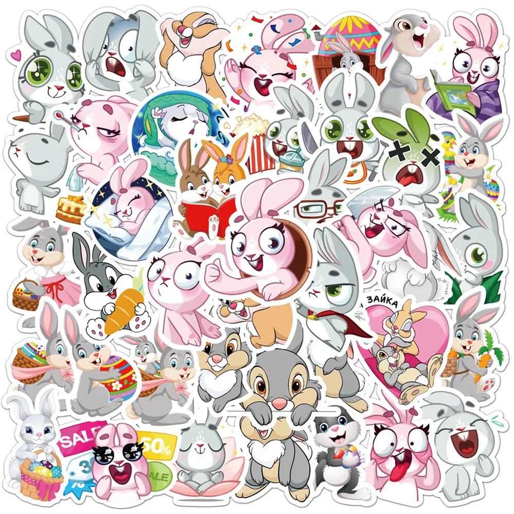 Autocollants graffiti de lapin de dessin animé mignon, matériaux de compte à main, autocollants de décoration pour ordinateur portable, jouets de personnalité, vente en gros, 10 pièces, 30 pièces, 50 pièces