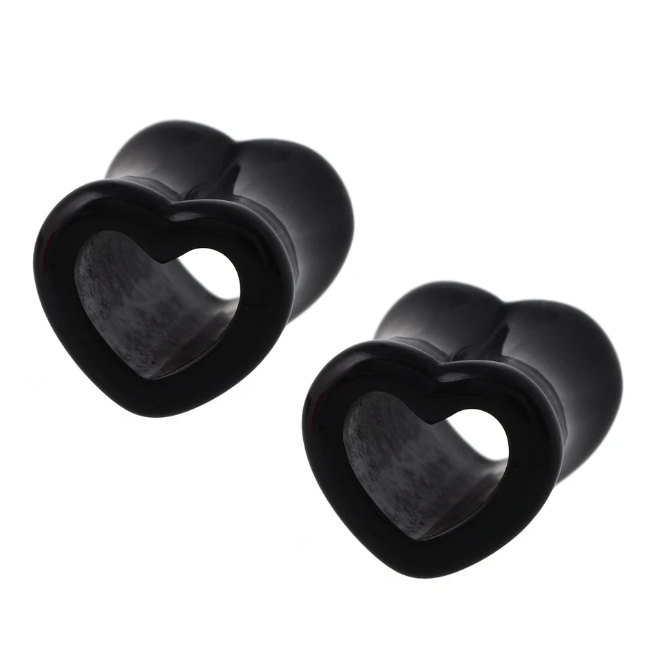 2pcs/lot Heart Ear Flesh Tunnel and Plug Piercings Acrylic Earlets Stretchers Gauge Expander Double Saddle Plugs Body Jewelry